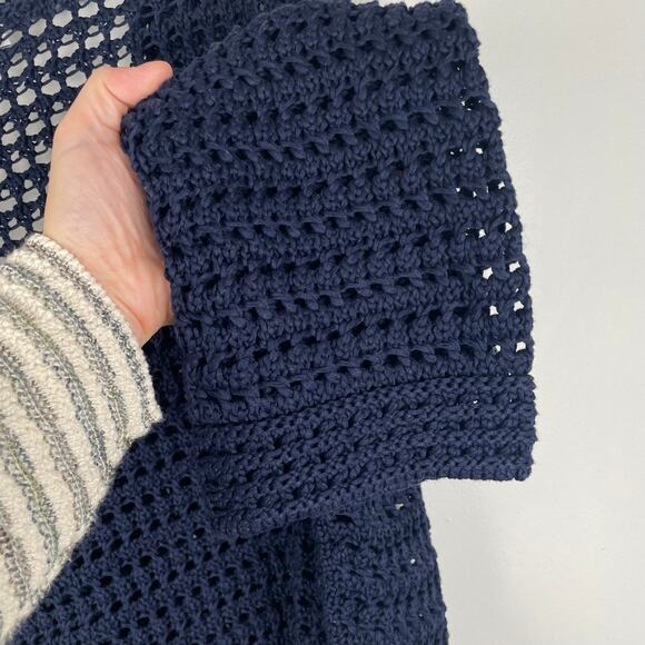 VINCE Crochet Cardigan Sweater Womens 3X Navy Blue Organic Cotton Button Front - Picture 10 of 16